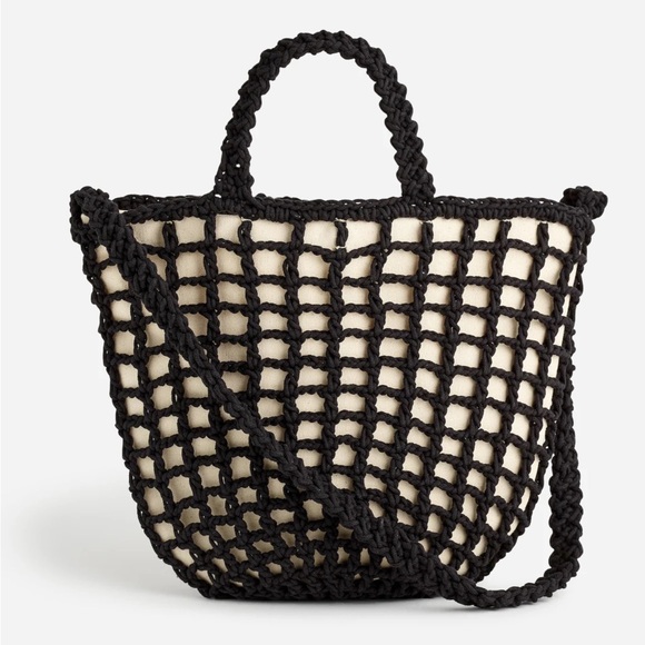 Madewell The Crocheted Black/Cream Knit Tote Shoulder Bag - Picture 1 of 6